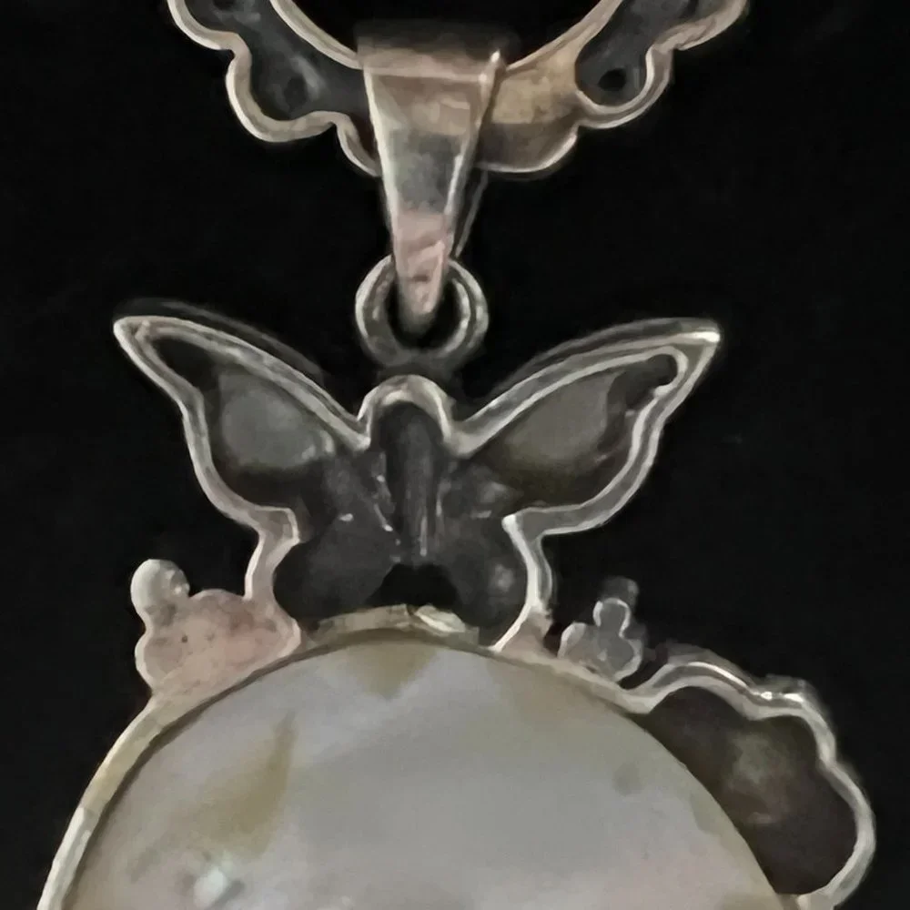 Artisan 925 Silver MOP Marcasite Faceted Iolite Tourmaline Necklace - Picture 8 of 9